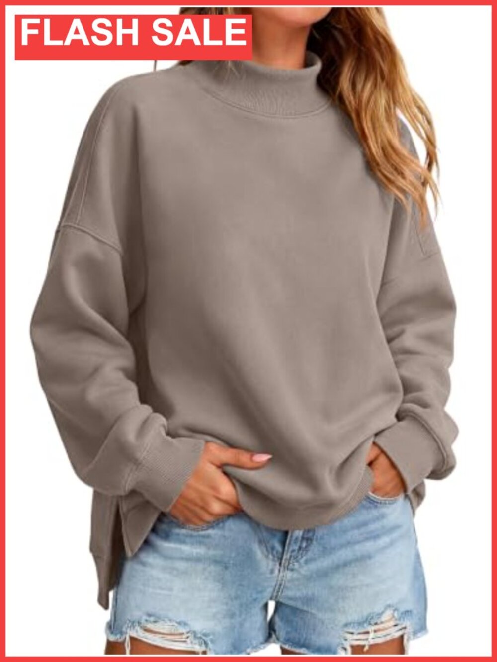 Oversized Mock Neck Sweatshirt Pullover Rayon Polyester Loose Fit Fall